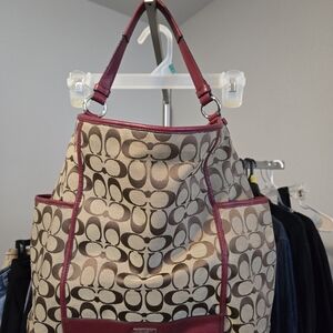 Signature Pattern Tote Bag with Burgundy Accents